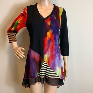 Lior striped patchwork mixed media colorful tunic top size S